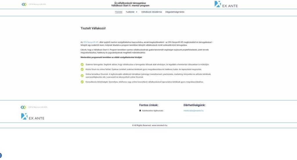 Honlapkészítés tanácsadóknak – vs2mentoralas.hu weboldala